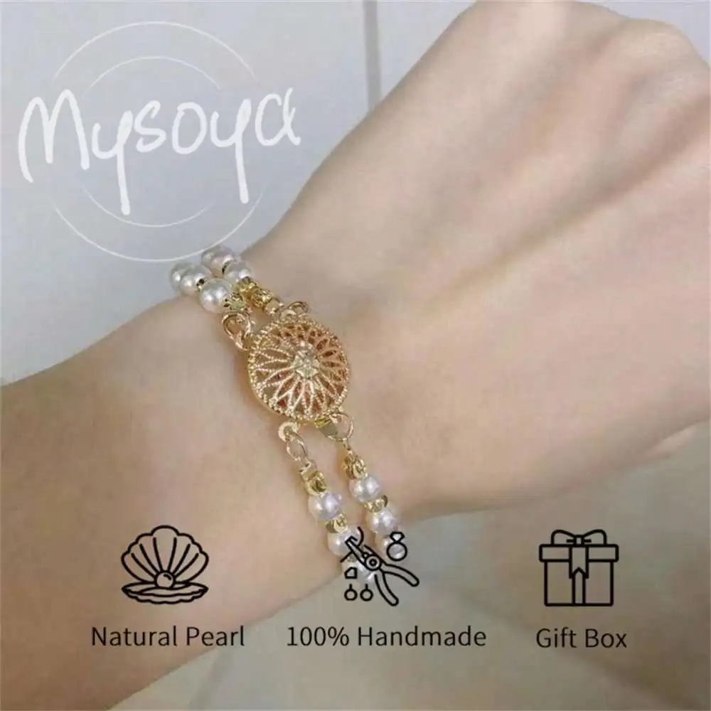 

MYSOYA White Double-layer Freshwater Pearl Bracelet 5-6mm Pearls Gift Box Gift for Her Wedding/ Christmas/ Anniversary Gift
