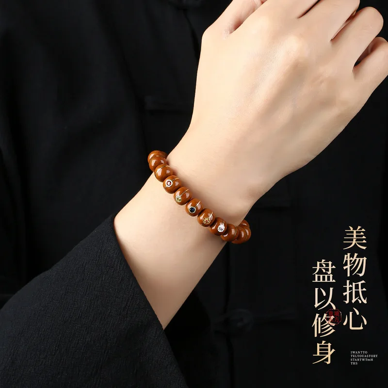 Solid wood purple golden rat vintage-style beads, finely inlaid with copper wire, high-end Bodhi bracelet