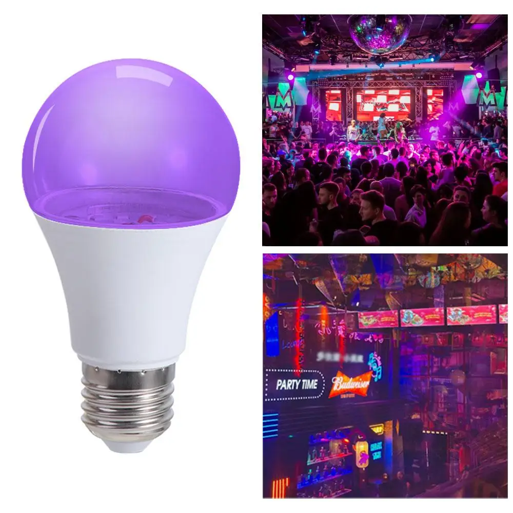 Portable Blacklight Ultraviolet Lamp UV Purple Bulb 360 Glow Atmosphere UV Light Bulbs 10W E27 Purple Black Light Bulb Disco