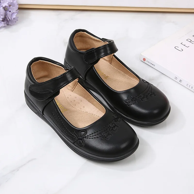 2023 Girls Black Leather Shoes Summer New Soft Black Uniform School Shoes Kids Shoes Drop Shipping Cute Children Loafers Flats