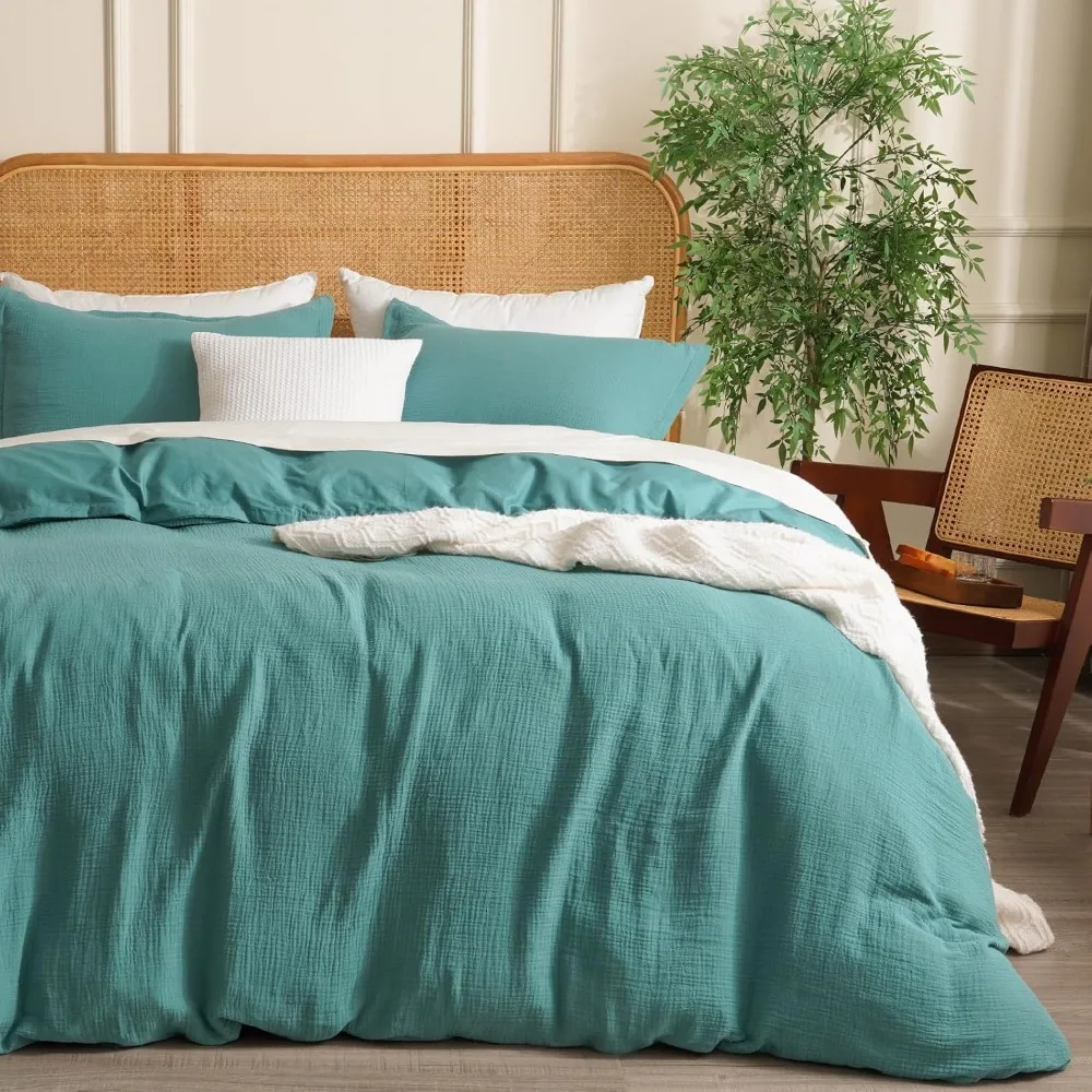 

Queen Size Cotton Muslin Duvet Cover Set, 3-Piece Ultra Soft Breathable Lightweight Bedding with 2 Pillowcases