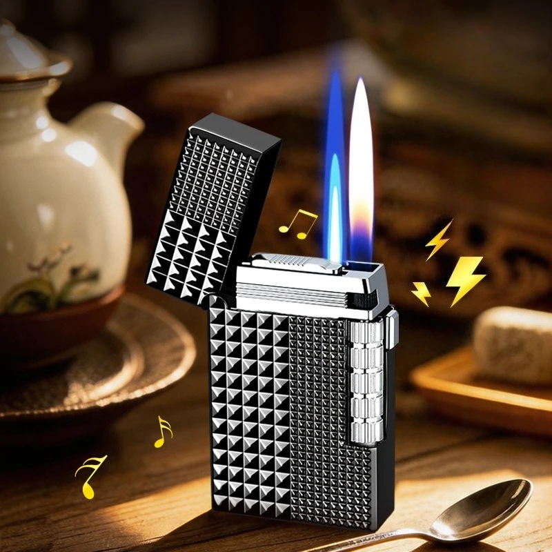 2026 Zinc Alloy Paris Nail Creative Two Types Flame Butane Gas Torch Lighter with Open Flame Switching Jet Flame Cigar Lighters