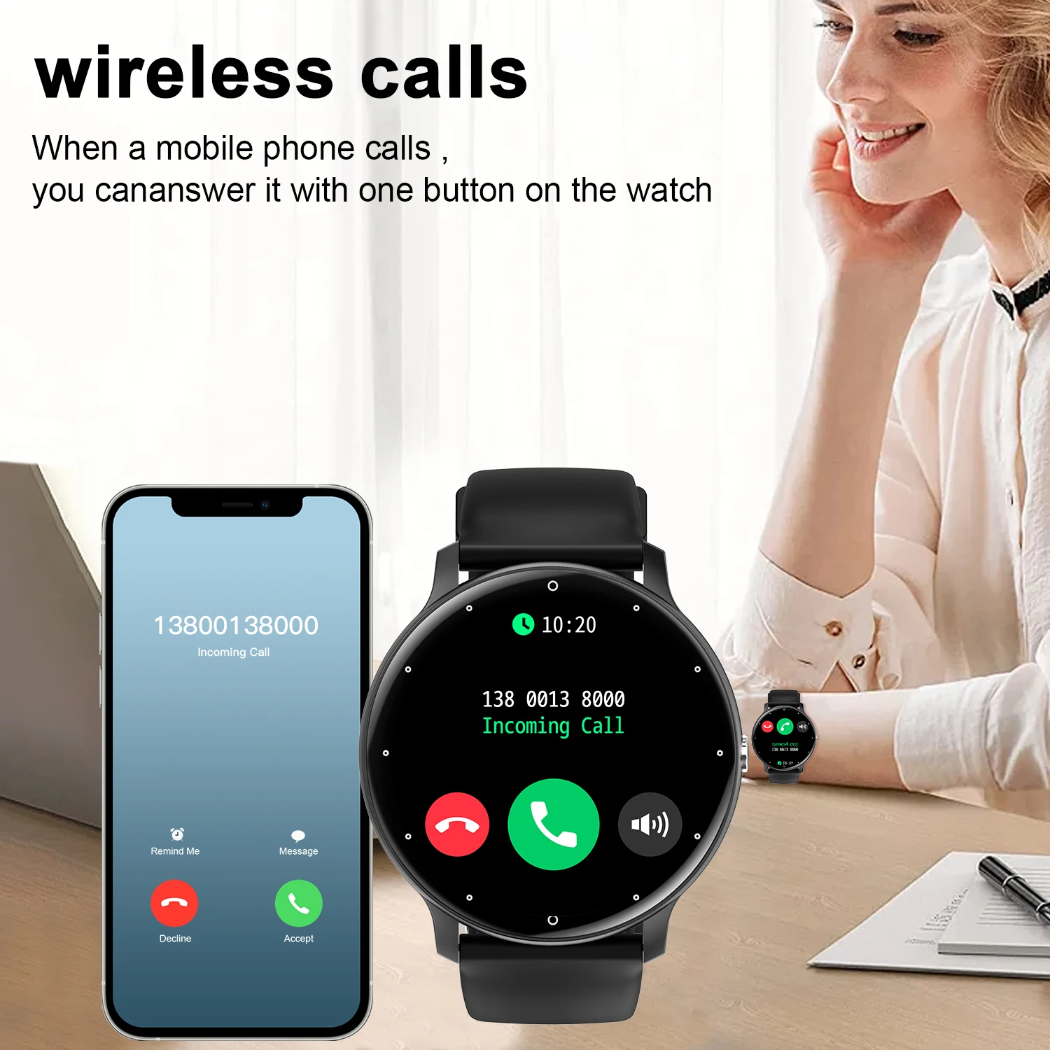 Smartwatch, Wireless Calling/dialing, Multi-sport Mode, Multiple APP Alerts, Compatible with IPhone/Andriod