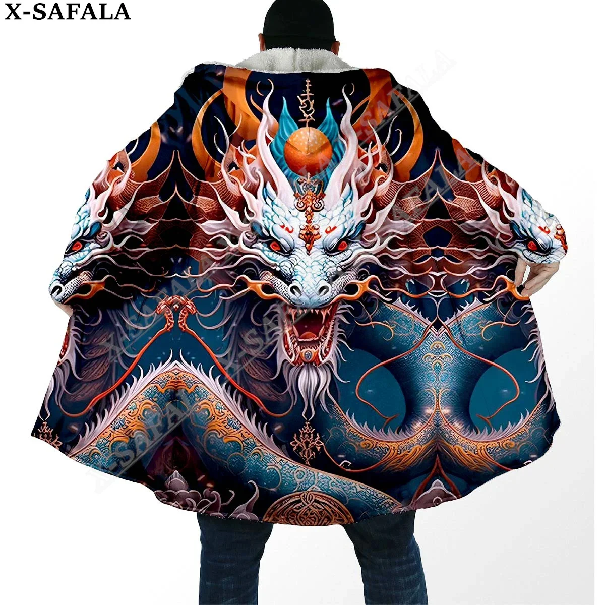 

Myth Dragon Art Moon 3D Print Dream Cloak Thick Warm Hooded Men Overcoat Coat Windproof Fleece Cape Robe Blanket-4