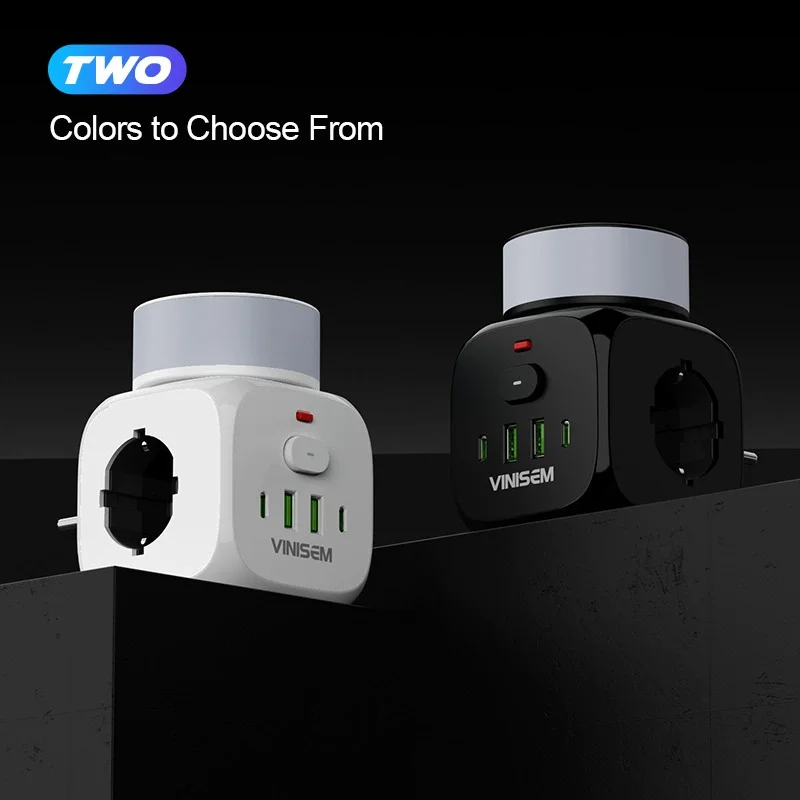 Soket Rubik Multifungsi Portabel Usb+Type-C untuk Perjalanan dan Berkemah, Soket Konversi Nirkabel dengan Sakelar Sentuh dan Lampu Malam