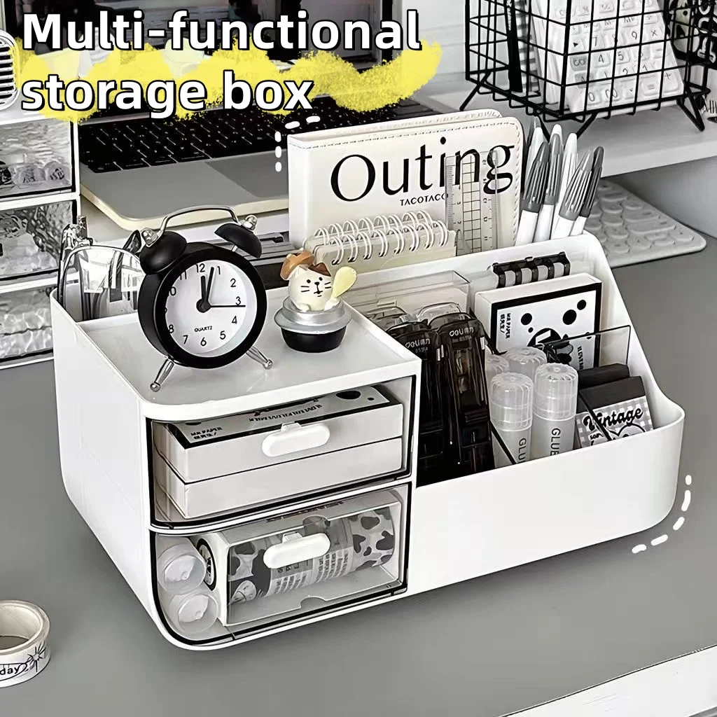 

1Pcs Desktop Storage Box Cosmetics Organizer with Drawers Pen Holder Stationary Storage Rack for Office Desks Stationery Sorting