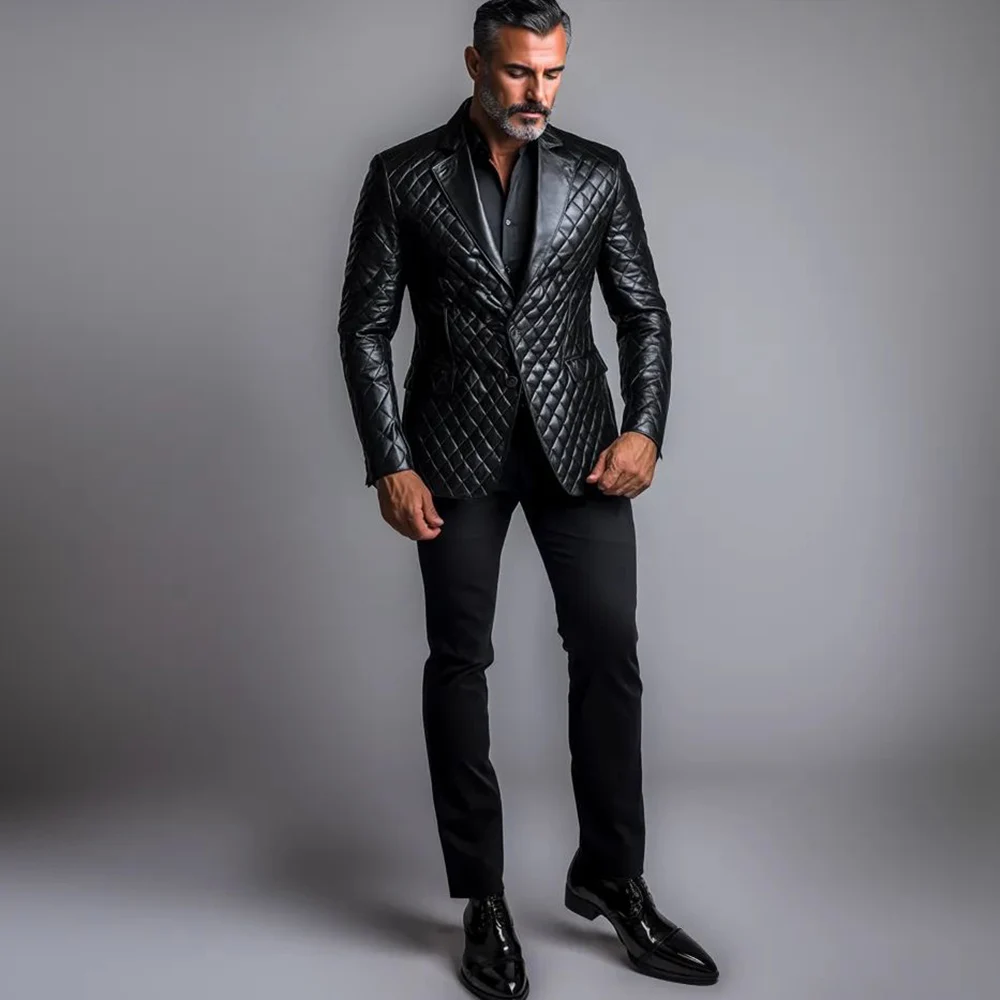 Men's Imitation PU Leather Blazer Autumn Single Breasted Suit Lapel Long Sleeve Button Out wear For Business Daily Office Jacket