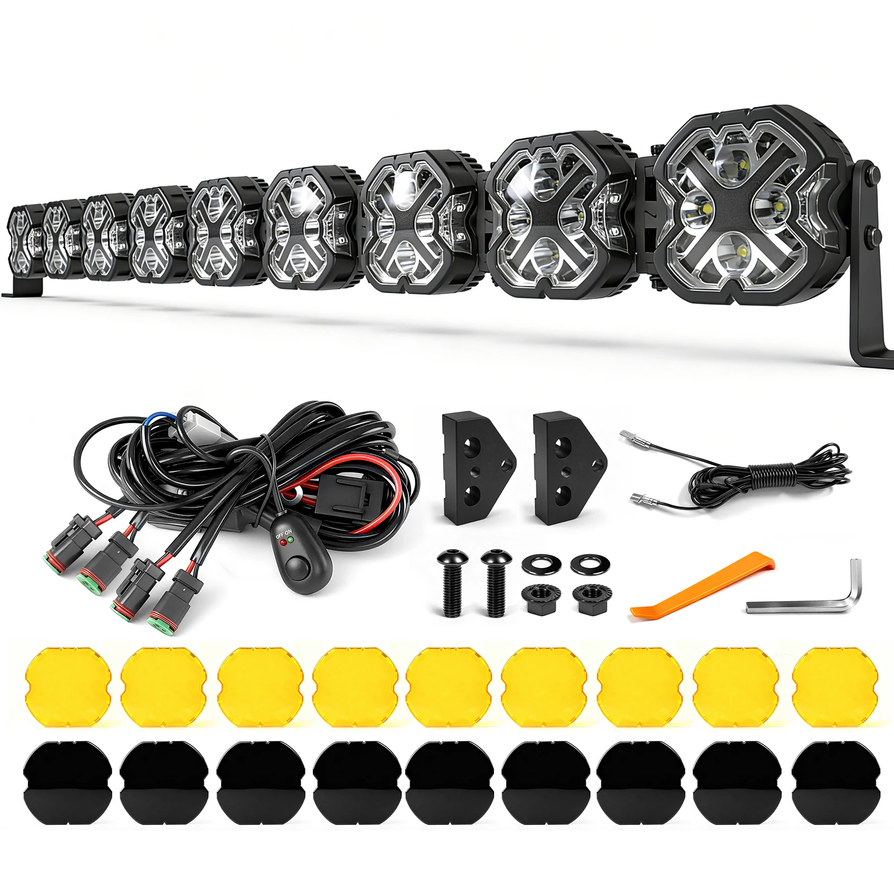 4.7Inch X‑Style Square LED Work Lights, 9Pcs Off‑Road Pod Lights with X DRL, Protective Covers, Universal for Truck SUV ATV 4X4