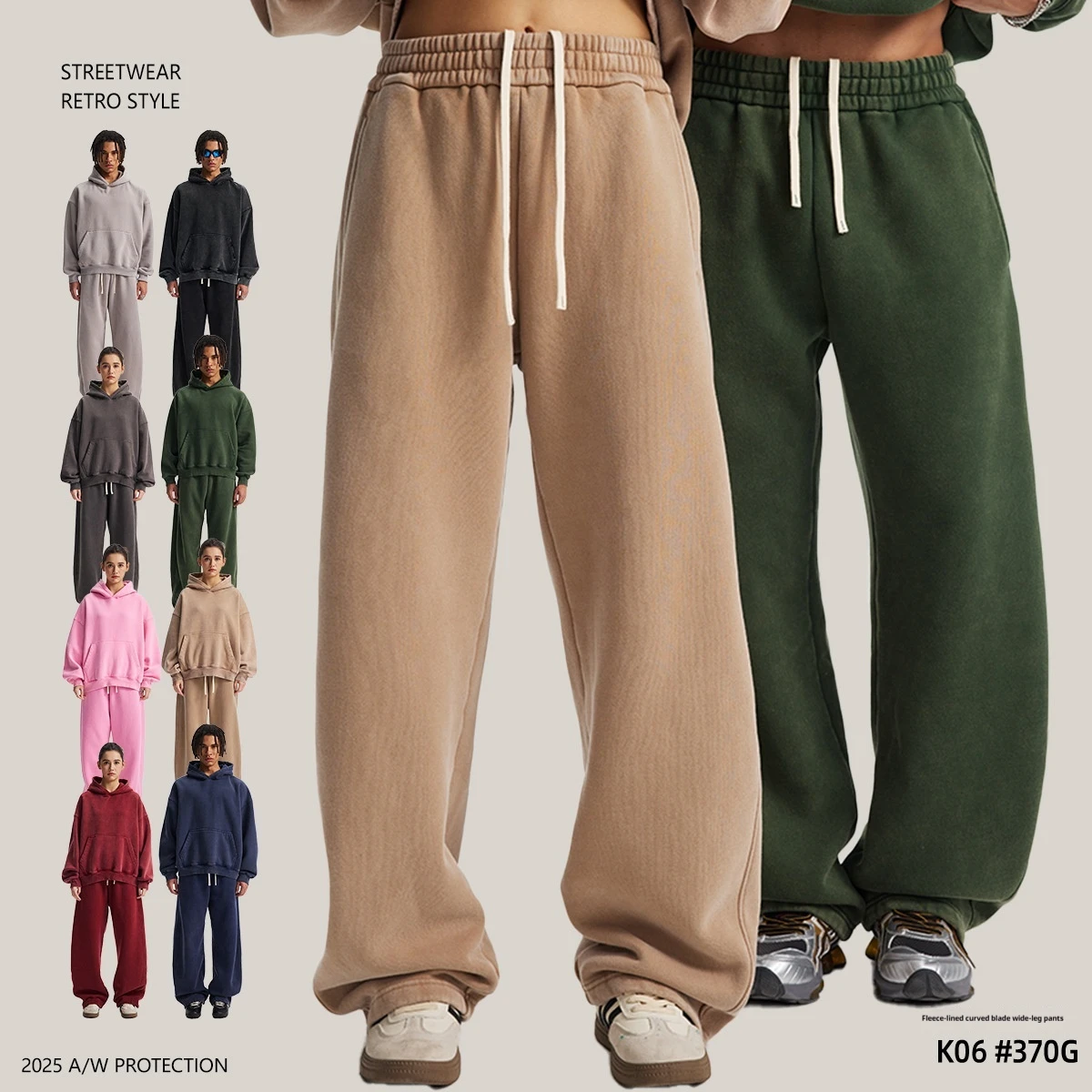 

2025 Winter Mens Womens Casual Pants Snow Wash Velvet Lined Curved Knife Wide Leg Washed Vintage Loose Trousers Pants man