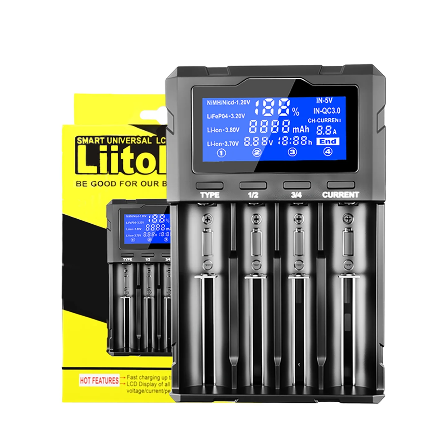 LiitoKala Lii-KU4 Battery Charger,QC3.0 Fast Charging,LCD Display,for 3.7V/1.2V Rechargeable Batteries 26650 21700 18650 AA AAA - view 3