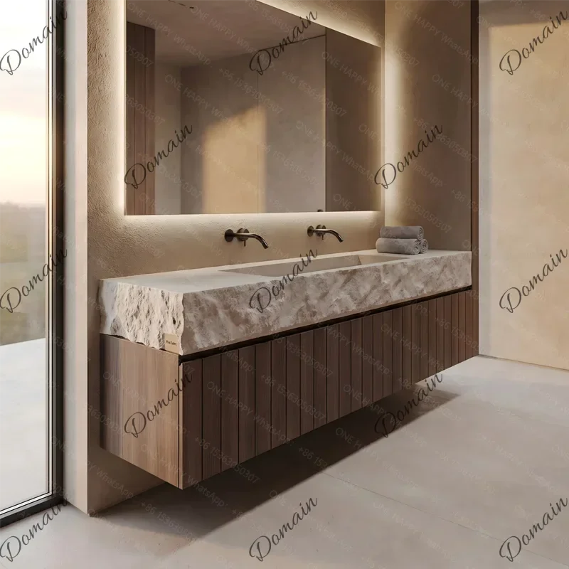 VFR Any Size Custom Vintage Travertine Double Undermount Sink Luxury Natural Stone Bathroom Vanity Cabinet Villa Home Furniture