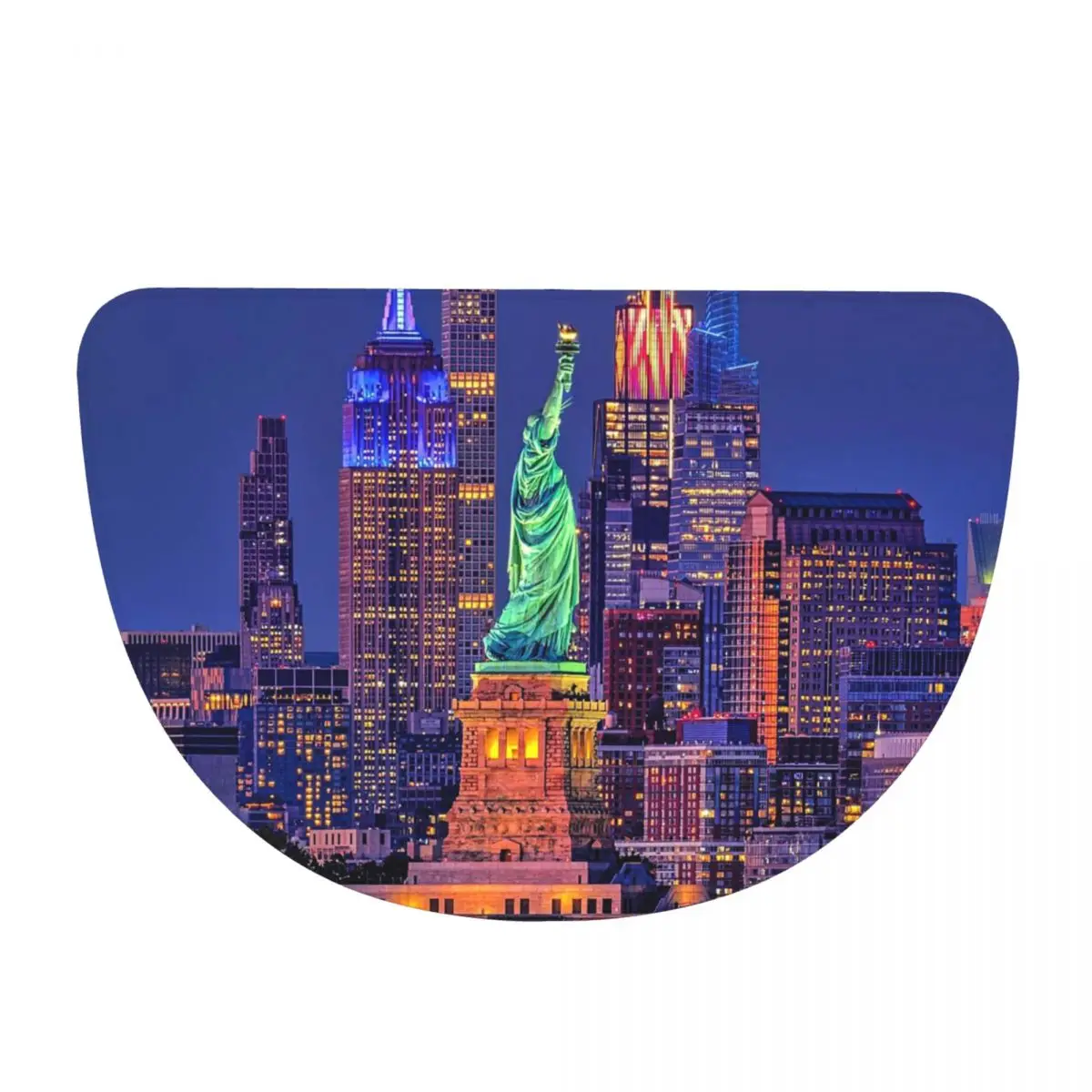 The Statue Of Liberty And Night View Of New York Soft Flannel Half Round Doormat Non Slip Bathroom Mat Absorbent Floor Carpet