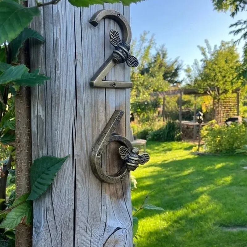 Luxury Bee House Number Plaque Waterproof Door Number Sign Villa Outdoor Wall Art Decoration