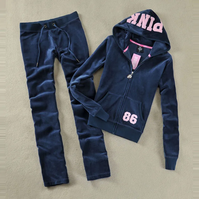 

Y2K Women's Tracksuit 2024 Spring/Autumn Women's Pink Sweatshirt and Pants Sets Velvet Tracksuit Two Piece Sets