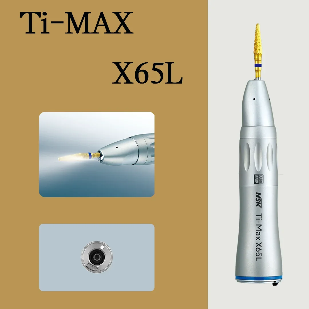 NSK Ti-MAX X65L Low Speed Handpiece Dental 1:1 Direct Drive Fiber Optic Dentistry Straight Handpiece Blue Ring Fit E Type Motor