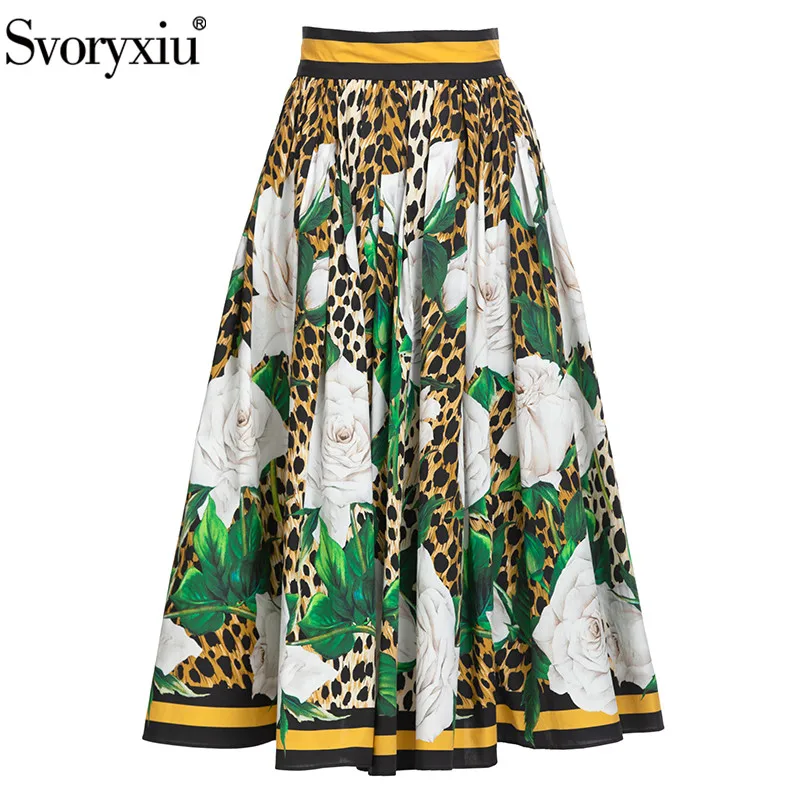 

Svoryxiu High Quality Designer Fashion Summer Vintage Gorgeous Rose Cotton Print Half Skirt Women's High Waist Slim Half Skirt