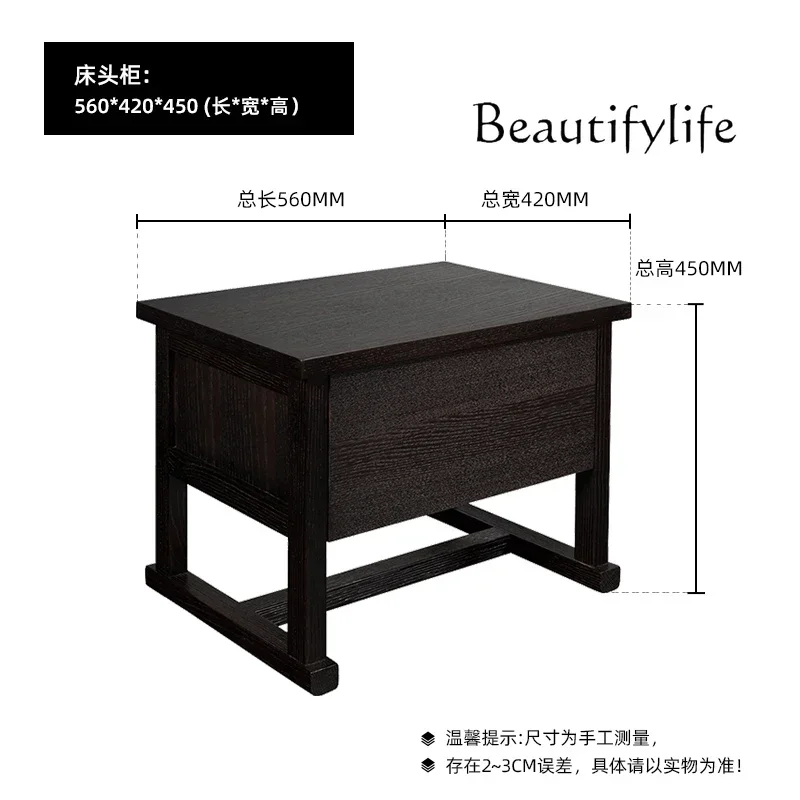 F Italian Light Luxury Bedroom Storage Small Cabinet, Retro New Chinese Solid Wood Bedside Table