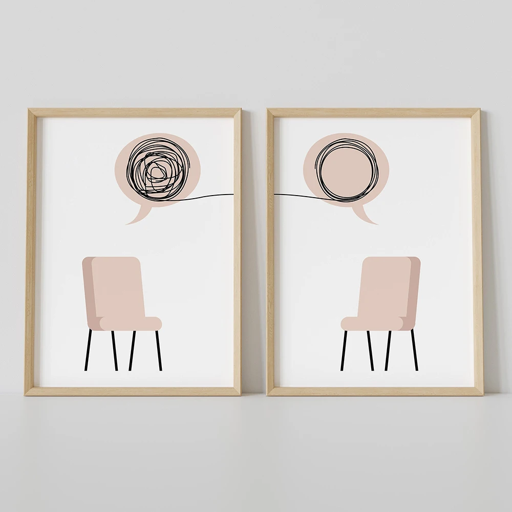 Affiches numériques murales pour bureau de conseiller en thérapie, impressions sur toile, tableaux muraux nordiques pour psychologue, décoration intérieure
