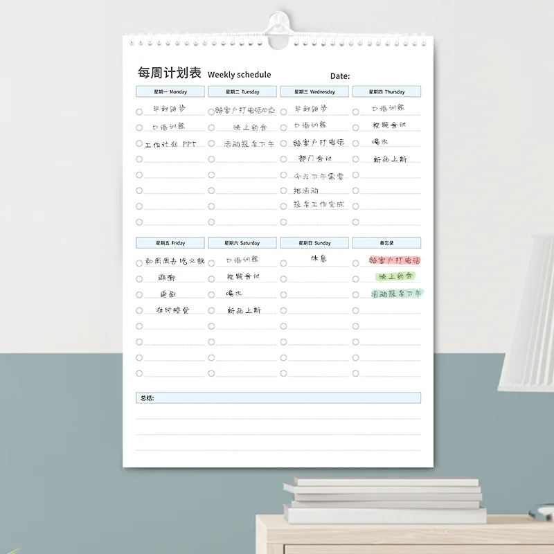 Large Hanging Calendar for Recording and Punching in The Week Planner for Office Study Schedule and This Month's Goal Planner
