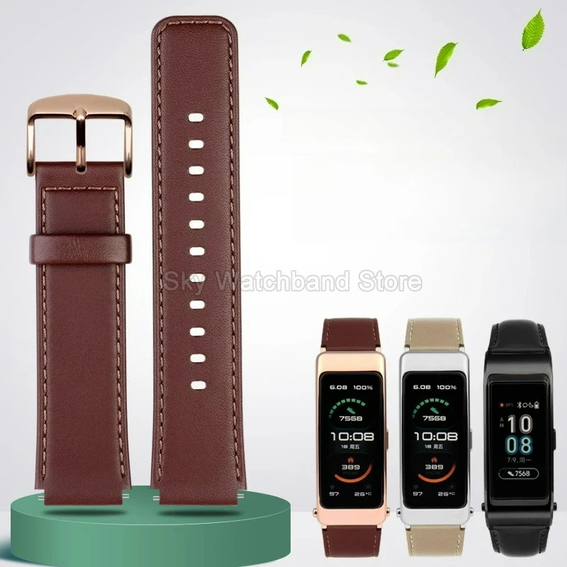 For Huawei B3 B5 B6 B7 Series Genuine Leather Watch Strap 16mm Stainless Steel Needle Buckle Exquisite Cowhide Watch Bracelet