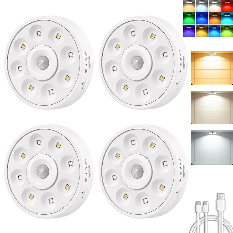 LED Closet Step Lights Motion Sensor Puck Light USB Rechargeable Indoor Under C…