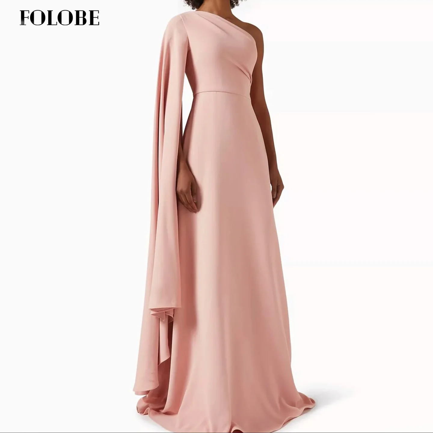 

FOLOBE розовое вечернее платье на одно плечо, скромное элегантное платье русалки с накидкой и рукавами для выпускного вечера для женщин, свадебное платье по индивидуальному заказу