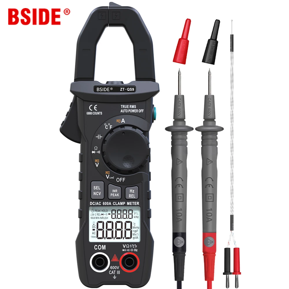 Digital Clamp Meter 600A Current True RMS Smart Plier ammeter Auto Rang 6000 Multimeter DC AC Voltage Hz Ohm NCV Live Tester