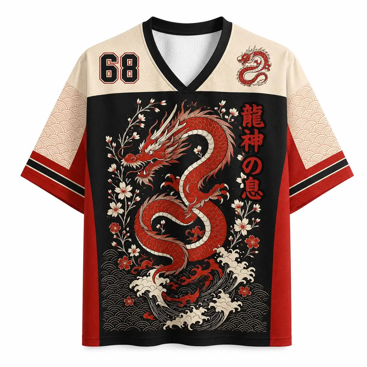 Hot Sale Fashion Retro Oriental Dragon Cloud Wave Fitness Jersey Casual Hip Hop V Neck Daily Street Sport T-shirt Top Y2k