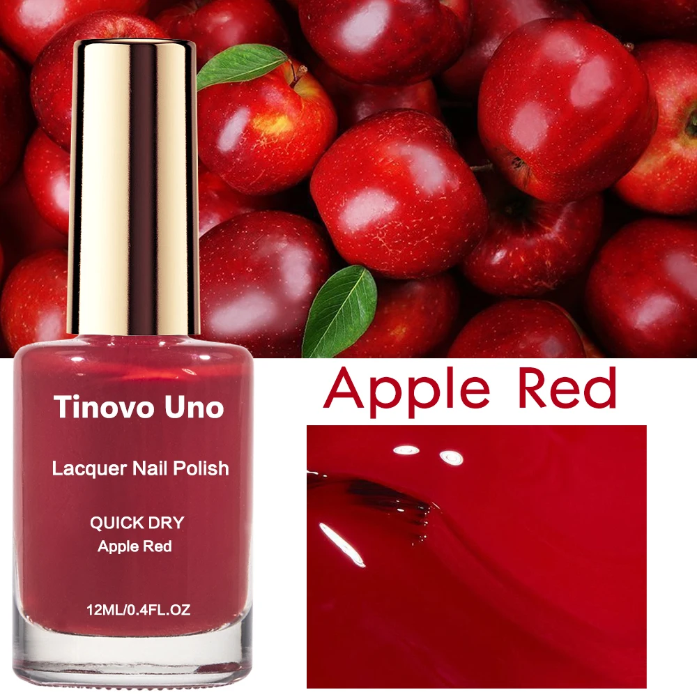 Tinovo Uno Smalto per unghie rosso mela Super Shine Rinforzo per unghie normale Indurente Asciugatura rapida Riparazione manicure Unghie sottili e danneggiate