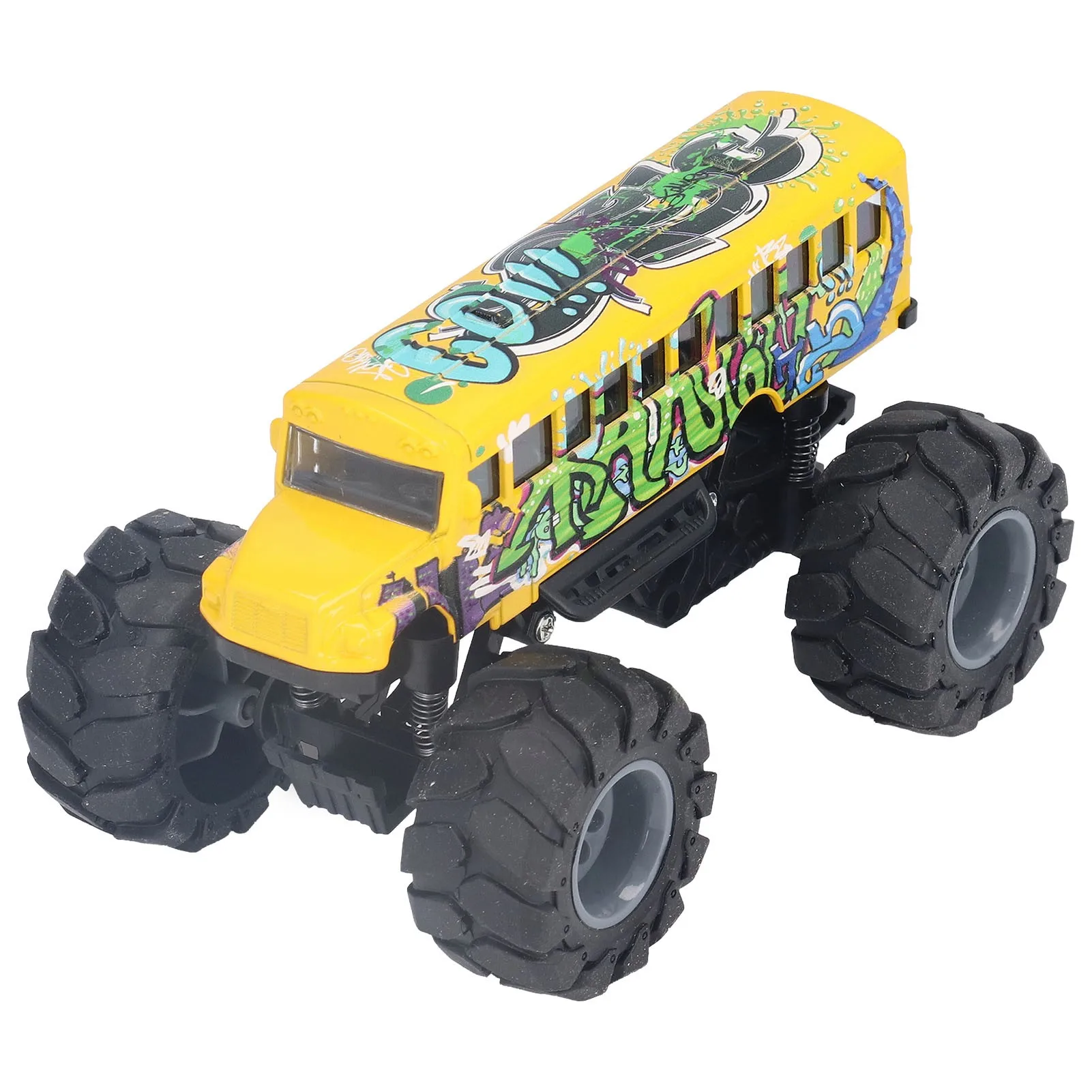 1:43 Scale Bus Car Model Alloy Large Wheels High Simulation Pull Back School Bus Toy Graffiti