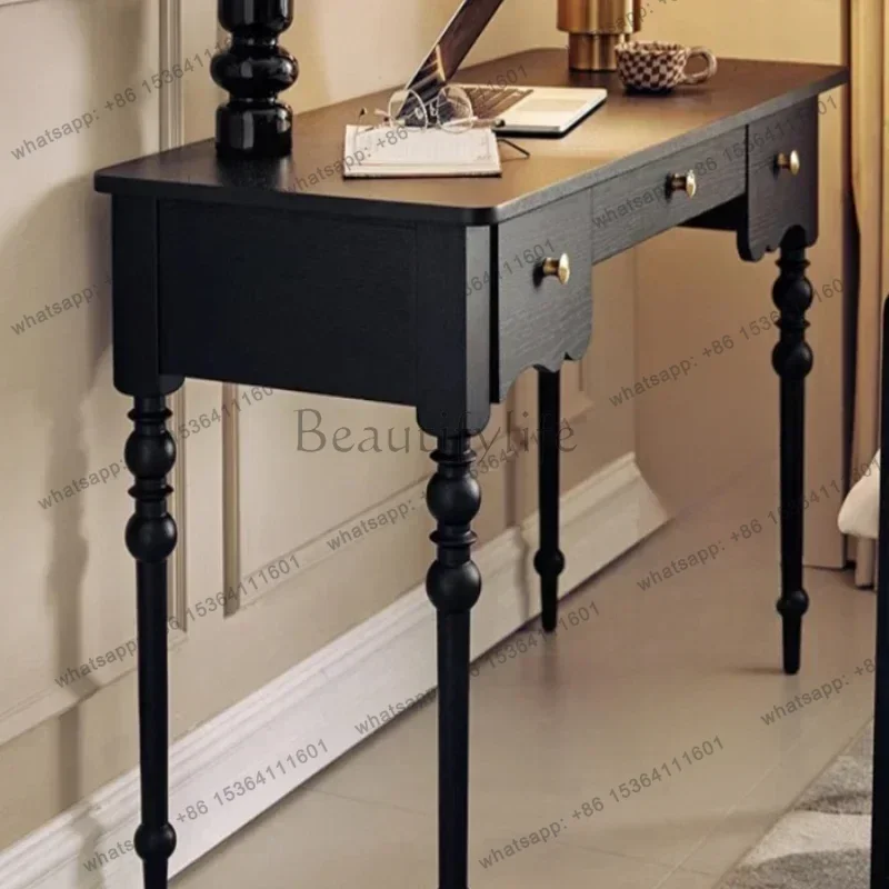 

Винтажный письменный стол из массива дерева, классический черный стол в стиле лайт-люкс, минималистичный стол в римском стиле, туалетный столик.