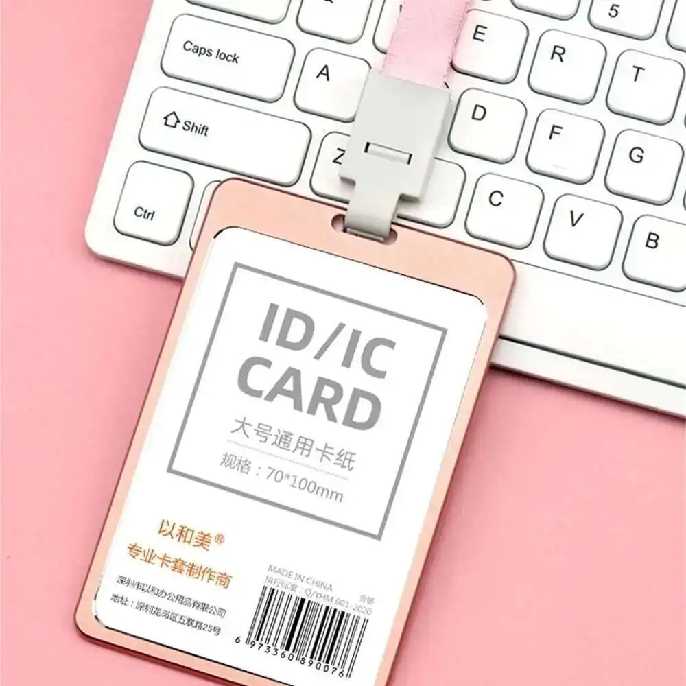 High Gloss Business Id Card Holder With 1.5cm Neck Strap,metal Name Case With Lanyard Customize Badge