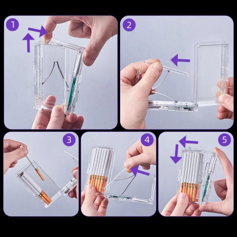 Transparent Automatic Pop-up Cigarette Box Lighter Rechargeable 2-in-1 Plastic Cigarette Box Pack of 20 Cigarettes for Gift