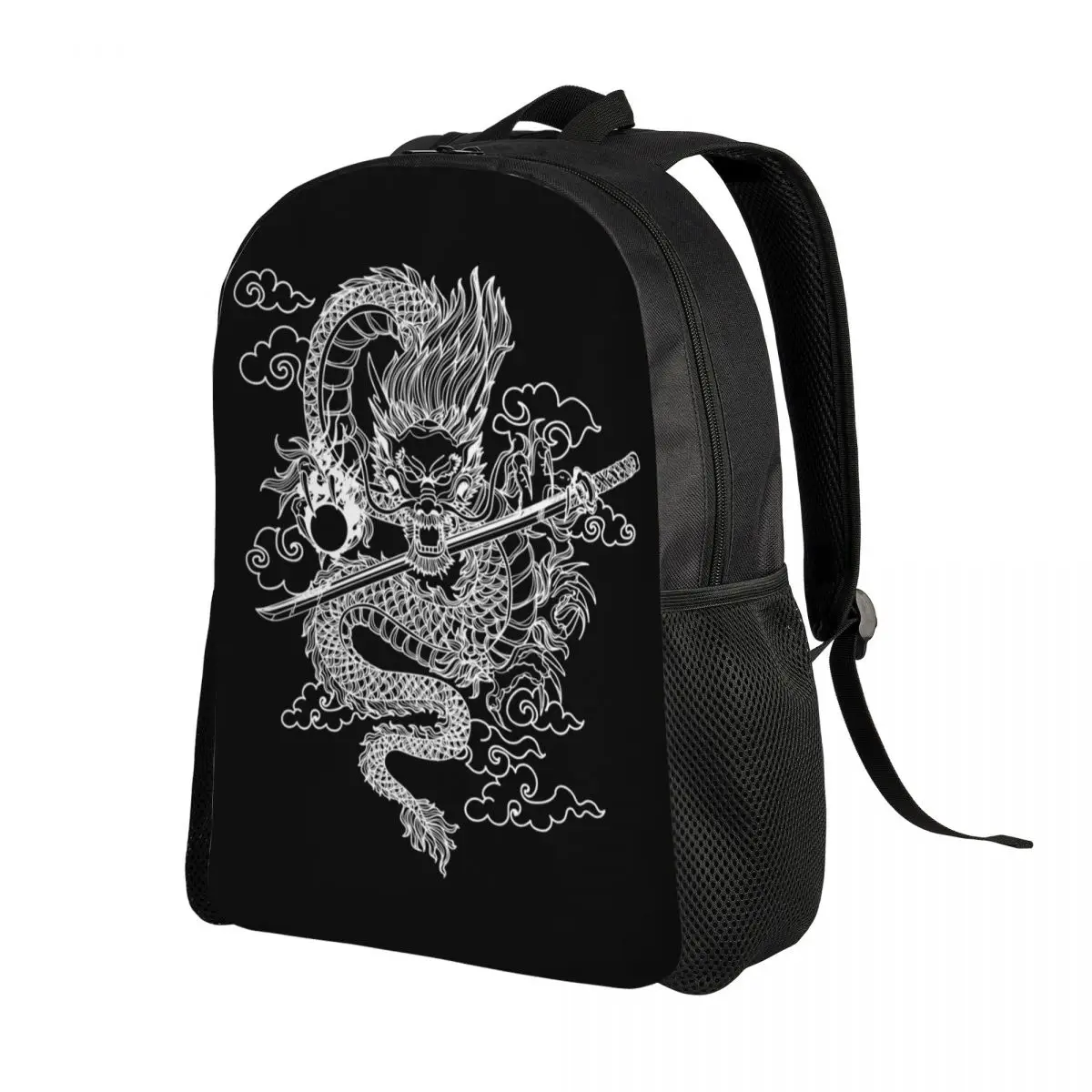 3D Printing White Chinese Dragon Backpacks for Girls Boys Mythical Monster School College Bags Bookbag Fits 15 Inch Laptop