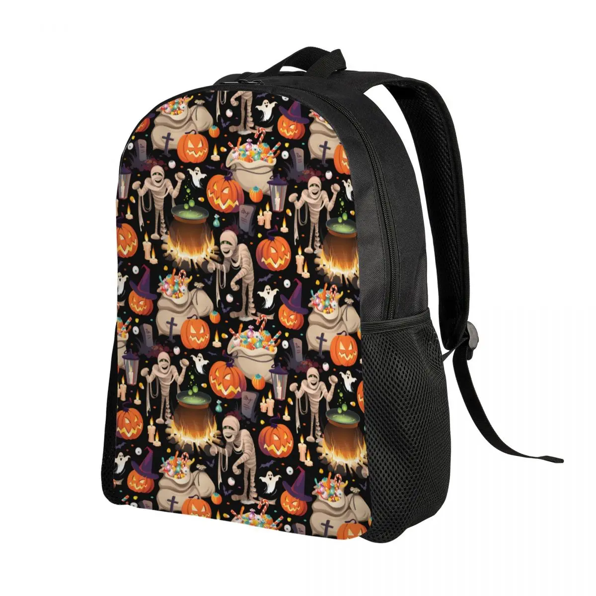 Custom Halloween Jack O'lanterns Pumpkin Pattern Backpack for Men Women School College Students Bookbag Fits 15 Inch Laptop Bags