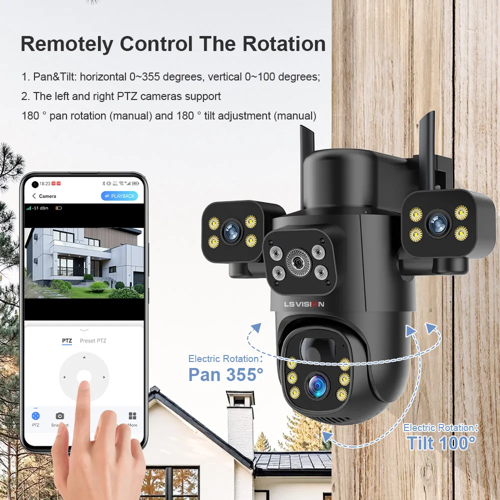 Telecamera Di Sicurezza Solare V380 PRO 4K A 3 Lenti – 360° PTZ, WiFi 2.4G, Visione Notturna A Colori, IP66, Allarme E Cloud