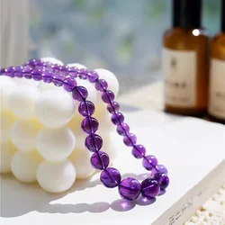 Natural Purple Amethyst Bead Necklace 5-10mm Round Beads Chain Pendant Natural Amethyst Necklace AAAAAA