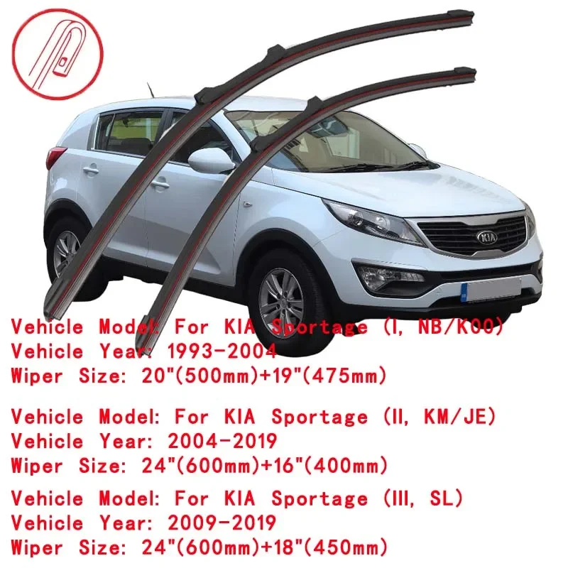 For KIA Sportage NB K00 JE KM SL SUV 1993 2000 2004 2008 2009 2010 2014 2015 2018 2019 Double Rubber Car Windshield Wiper Blades 3