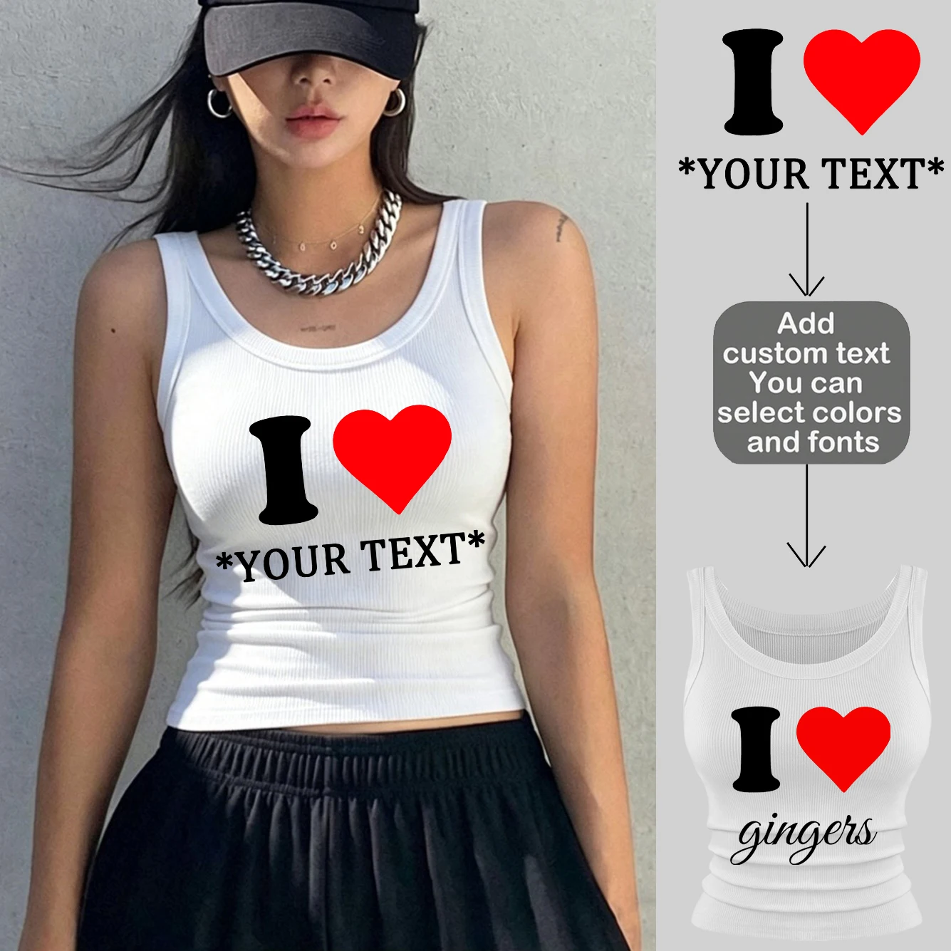 Personalization Custom Sleeveless Summer Womens Casual Basic Tank Tops I Love Theme Add Your Own Text Tight Ribbed Knit Vest