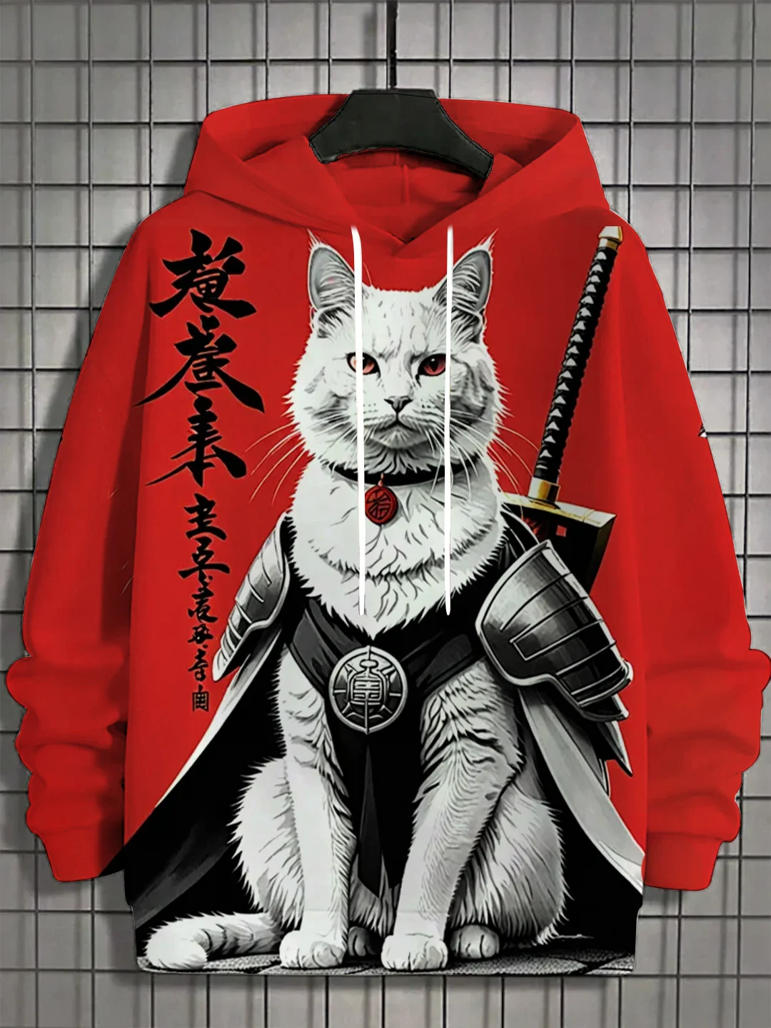 

Japanese Samurai Cat Print Men's Hoodie Fashion Oversized y2k Clothes Funny Street Pullover Autumn and Winter Casual Sweatshirts