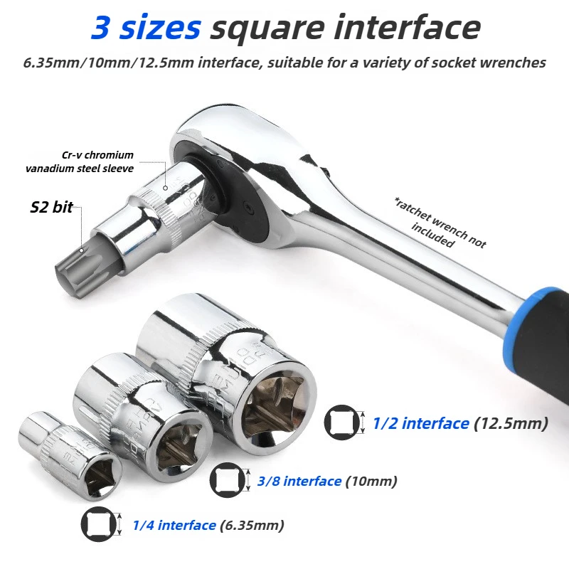 Hexagonal Wrench Socket 34/60 Pcs Ratchet Sleeve Kit Metric 3/8 1/4 1/2 Drive Socket Chrome Vanadium Steel Manual Tool Set