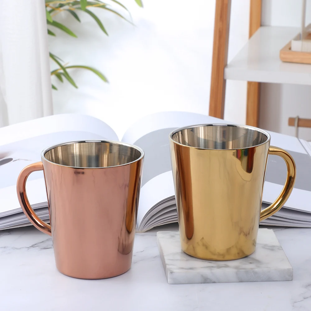 300ml Stainless Steel Coffee Mug Portable Milk Cup With Handle Double Wall Rainbow Cups Travel Tumbler Milk Tea Mugs