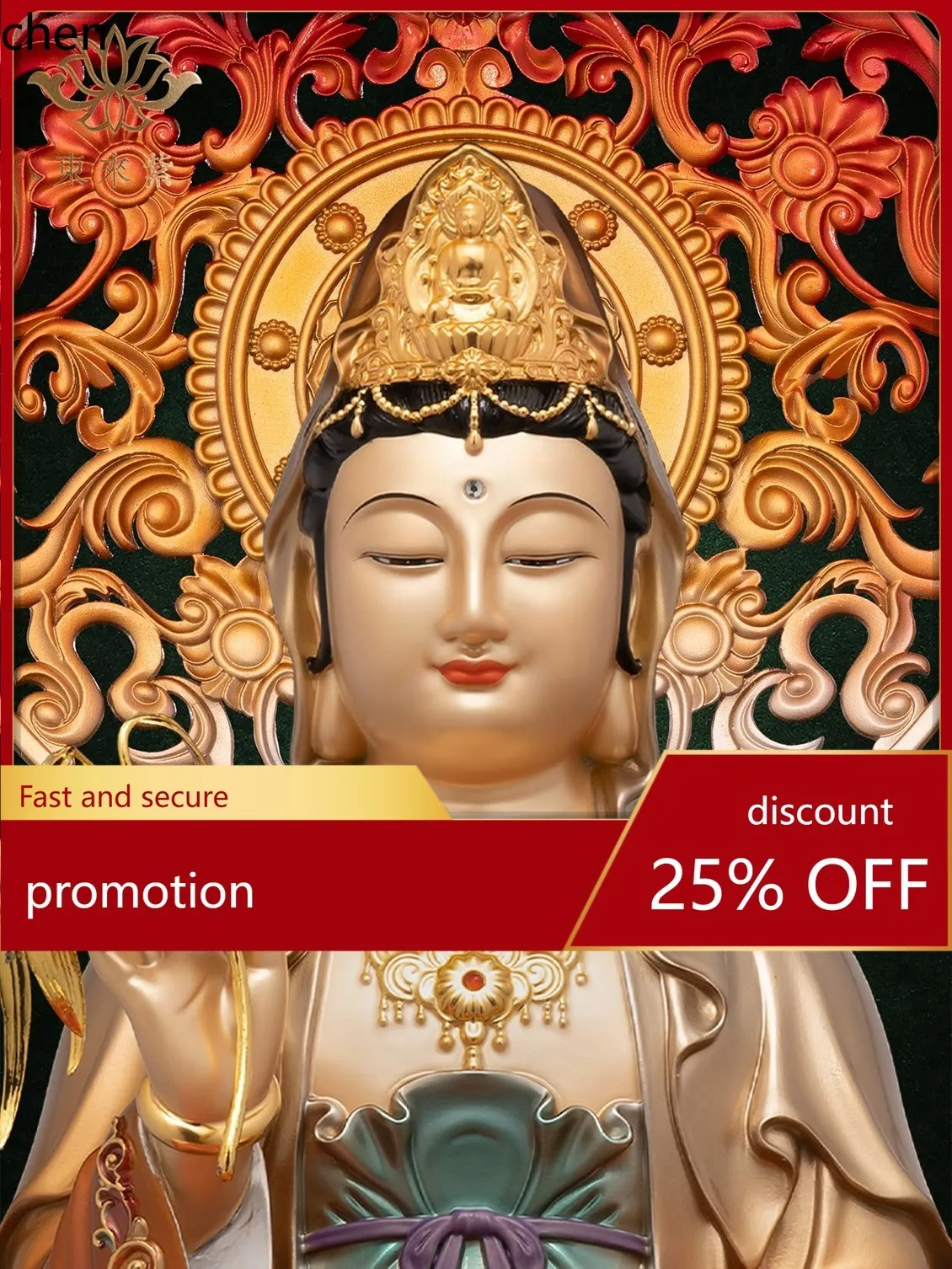 

Cz guanyin bodhisattva buddha statue for home model worship mountain pure full bronze statue donglai purple saha three saints