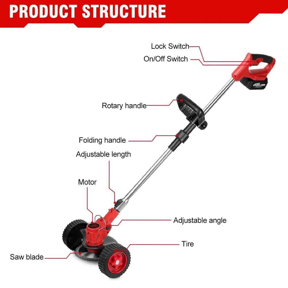 Cortador de grama elétrico 2500w, 20000rpm, sem fio, comprimento ajustável, ferramenta elétrica de jardim para bateria makita18v