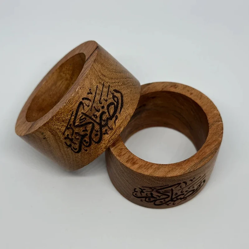 Servilletero Circular de nogal con símbolo árabe Eid, decoraciones musulmanas islámicas Eid al-fitr, Festival, mesa para el hogar, complemento perfecto, 2 uds.