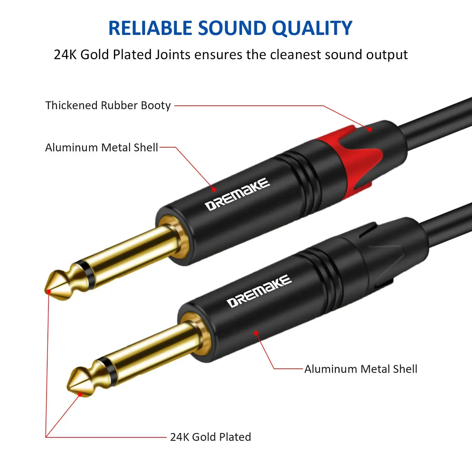 DREMAKE TS 6.35mm do 6.35mm przewód Mono Amp, 2x1/4 \'\'TS Mono 6.35mm Jack męski na 2x1/4\'\' męski kabel Audio do wzmacniacz gitarowy mikser