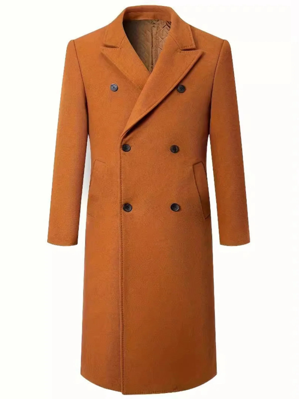 

Briti Men's Long Coat Thiened Cotton Woolen Overcoat Double Row Button Slim Fit Winter Faion Youth Straight Hem Design