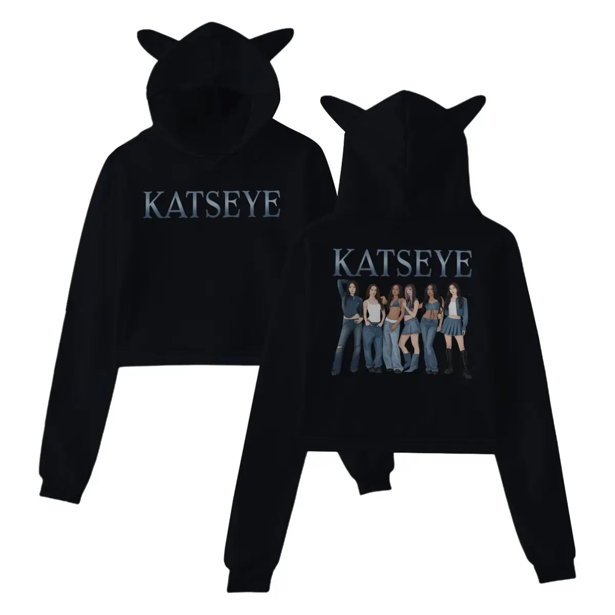 Kids Katseye Kpop Girl Group Design Hoodies Vintage Teen Girls Long Sleeve Katseye Cat Ears Hooded Y2K Katseye Hoodie