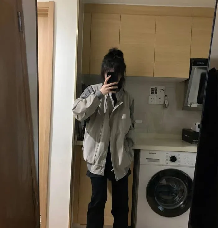 

Baseball Jackets Teenager Womens Winter Porosity Cotton Fringed Soft-Shell Pocket Mock Two-Pieces Metal Pockets Polo-Collar Chic