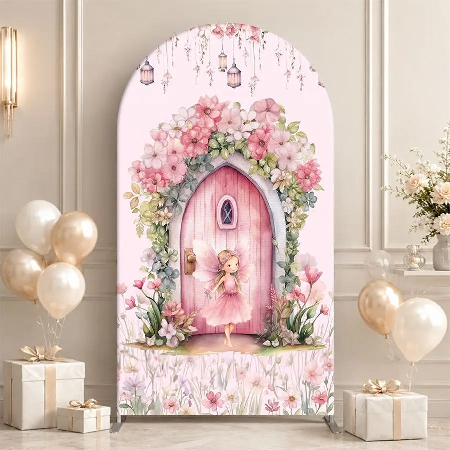 Fairy Door Arch Backdrop Cover Party Backdrop Fabric Cover Birthday Party BabyShower PhotoBooth Wall Background Event Decoration